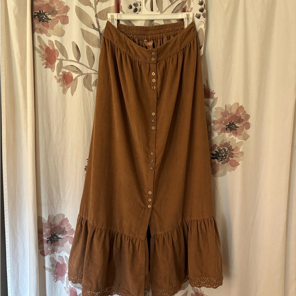 April Cornell Brown Maxi Skirt with Button Detail